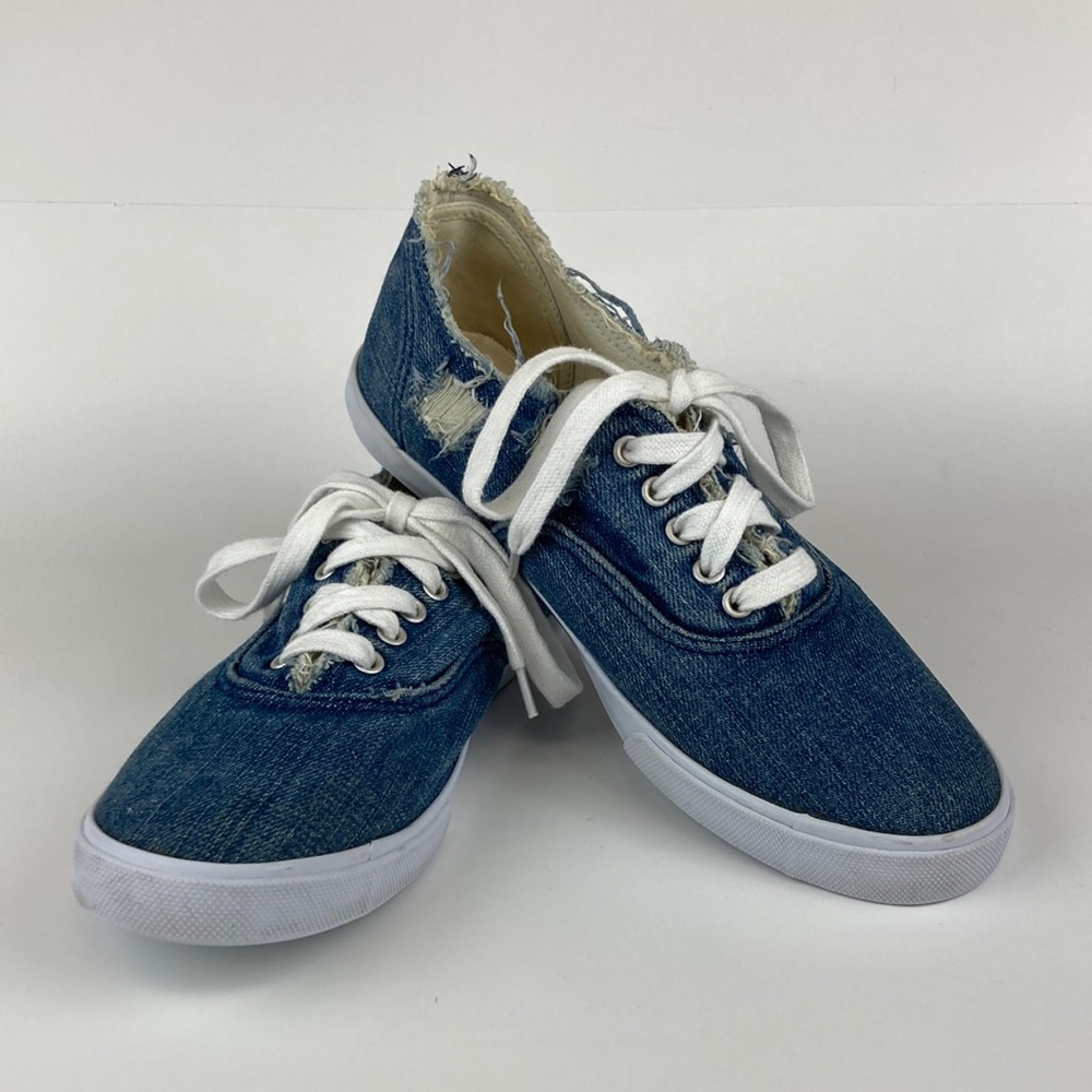 Sam Edelman Women’s Calla Distressed Denim Lace Up Sneakers sz 8
